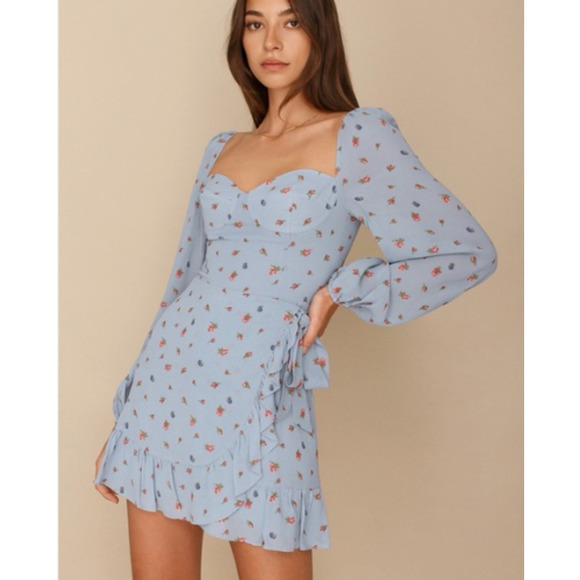 Reformation Cammi Light Blue Floral Mini Dress - Picture 1 of 14
